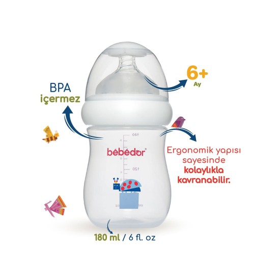 BEBEDOR 97322 GENİŞ AĞIZLI ORTA AKIŞ ANTİ-KOLİK PP BİBERON 180 ML