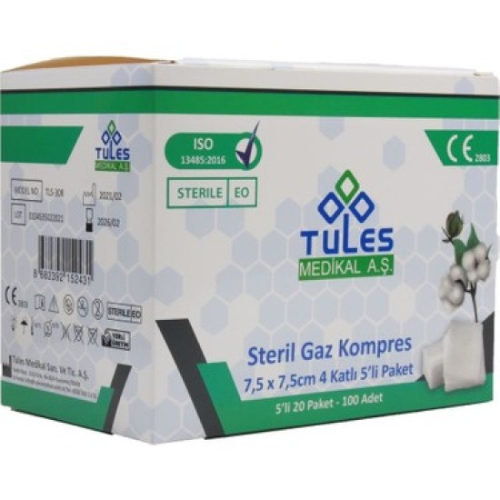GAZ KOMPRESS TULES STERİL NONWOVEN 7,5X7,5 100`LU GAZ KOMPRESS TULES STERİL NONWOVEN 7,5X7,5 100`LU