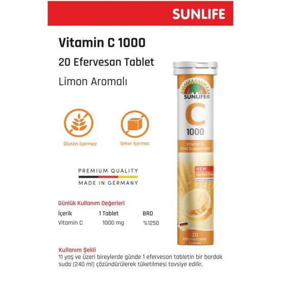 SUNLİFE VİTAMİN C 1000 MG 20 EFF TABLET
